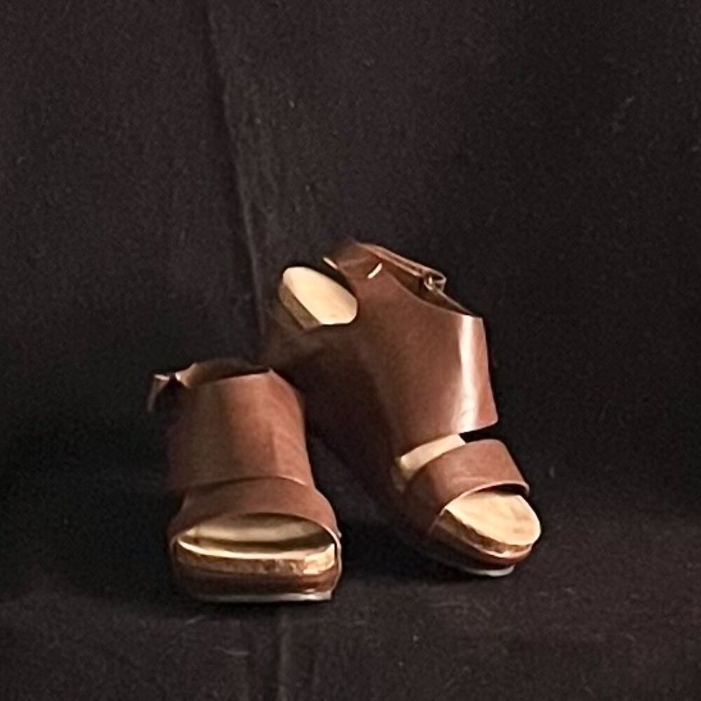 Pierre Dumas Brown Leather Wedge Heel Sandals Size 6